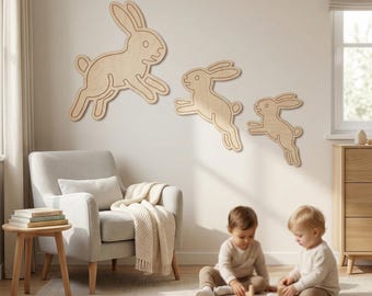 Wooden Rabbit Wall Decor Set (3 pieces) for the children's room – Sustainable children's room decor made from 6 mm beech plywood – Handmade & natural