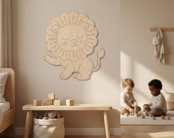 Wooden Lion Wall Decor for Children's Room – Sustainable Children's Room Decor made from 6 mm Beech Plywood – Handmade & Natural