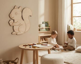 Wooden squirrel wall decoration for the children's room – Sustainable children's room decor made from 6 mm beech wood – Handmade & natural