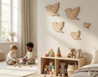 Wooden Bird Wall Decor Set (5 pieces) for Children's Rooms – Sustainable Children's Room Decor made from 6 mm Beech Plywood – Handmade & Natural