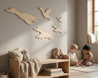 Wooden Duck Wall Decor Set (5 pieces) for the children's room – Sustainable children's room decor made from 6 mm beech plywood – Handmade & natural