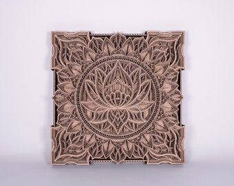 3D Mandala "Lakshmi" – Multi-layered wooden art, laser cut, lotus flower wall decoration, handmade wall art