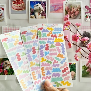 hoja de pegatinas de confeti / arco iris brillante pastel confeti forma pegatina coreana para photocard toploader polco deco diario bujo penpal