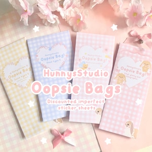 Sacchetto di fogli di adesivi OOPSIE, mistero IMPERFECT, fogli di adesivi kawaii di grado B, sacchetto di coriandoli carini in vinile olografico polco deco HunnysStudio