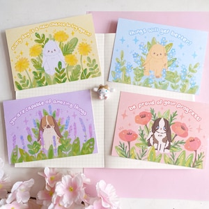 Impressions d'art de carte postale A6 Lapin en fleurs 310 g | Esthétique kawaii, impression d'art mignon, citations motivantes, illustration mignonne d'oeuvre d'art de bureau