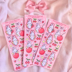 Star loves kirschen mattes Vinyl Sticker | kawaii bunny kirsche sticker penpal scrapbook journal sticker polco toploader deko rot