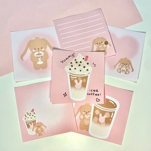 Post-its com tema de coelho e café gelado | conjunto de papel de carta estético rosa kawaii, lista de tarefas de papel para diário, conjunto de decoração kpop