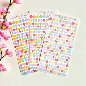 Folha de adesivos decorativos de arco-íris minúsculos | adesivos decorativos de toploader para cartões de fotos em tons pastel e brilhantes, adesivos decorativos de confete em formato mini para diário bujo