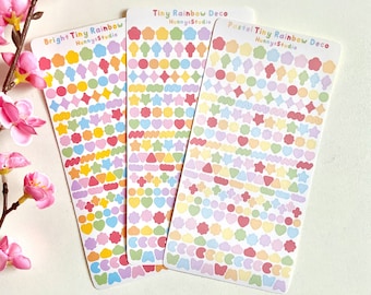 Tiny rainbow deco sticker sheet | pastel and bright photocard toploader deco stickers, mini shape confetti deco stickers for journal bujo