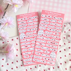 Hoja de calcomanías de vinilo brillante con emoji kaomoji rojo / calcomanías decorativas con emoji de corazón de conejito kawaii, calcomanías para álbum de recortes de diario de balas Polco de Kpop