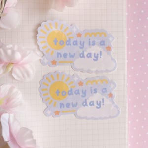 Neuer Tag gestanzter Aufkleber holographisch | Mentales Gesundheit Zitat Motivation Erholung Erinnerung Vinyl Holo Laptop iPad Aufkleber Kawaii HunnysStudio