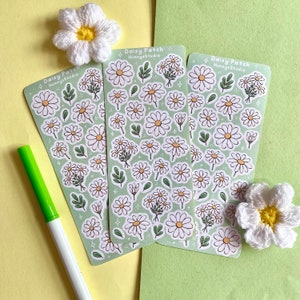Stickervel met madeliefjespatch | witte lentebloem deco stickervel, kpop polco koreaanse deco stickers, bullet journal plakboek bujo stickers