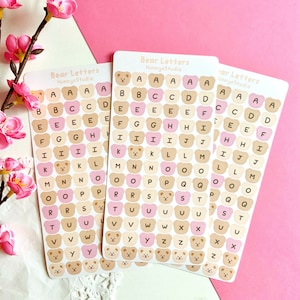 Folha de adesivos de letras de urso | adesivos fofos de letras de urso alfabeto coreano para kpop polco photocard toploader deco, adesivos de planejador de diário