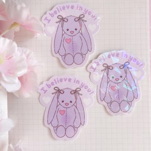 Jellycat konijn citaat gestanste sticker holografisch | geestelijke gezondheid citaat motivatie herstel herinnering vinyl holo laptop sticker kawaii schattig