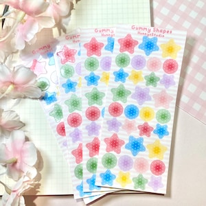 Gummy shapes vinyl glossy sticker sheet | kawaii circle y2k dot star cute korean sticker pastel gift kpop deco planner polco toploader deco