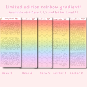 Feuilles d'autocollants déco et lettres dégradés arc-en-ciel en édition limitée | Ensemble d'autocollants déco coréens polco toploader bullet journal pour scrapbooking