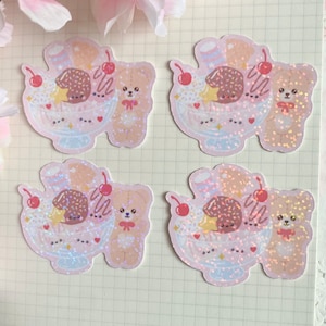 Sticker découpé en vinyle holographique crème glacée | Goûter dessert japonais mignon, grand sticker déco, sticker découpé kawaii esthétique HunnysStudio