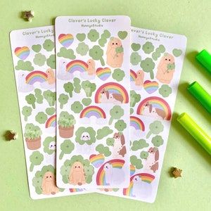 Feuille d'autocollants trèfle porte-bonheur | Autocollants bonne chance pour la Saint-Patrick, agenda coréen