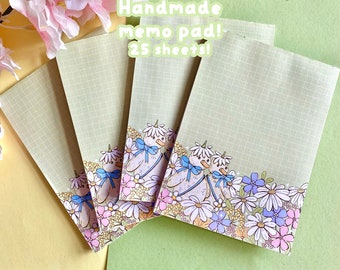 Handmade duck and daisy flowers memo pad, post it note to do list writing pad, colourful flowers, tear off notebook paper stationery kawaii