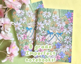 Oopsie di grado B Quaderno a6 fatto a mano / anatre in fiori illustrato kawaii cucito a mano bullet journal coquette diario floreale verde bujo