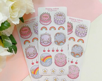 Happy cakes sticker sheet | aesthetic Korean cake stickers kawaii pastel food stickers for bullet journal, planner, scrapbook, craft, deco