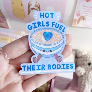 Adesivo holográfico de vinil com citação de comida, citação de gelatina de comida kawaii, grande adesivo holográfico azul recortado, papelaria japonesa, adesivo coreano
