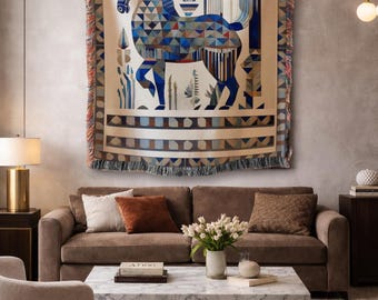 Equestrian Throw Blanket: Boho Horse Design, Momotimes