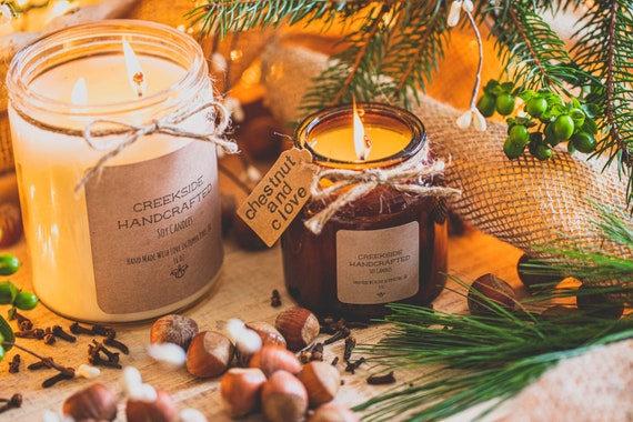 Candela di castagna e chiodi di garofano / Candele di cera di soia /  Decorazioni per la casa / Candele invernali -  Italia