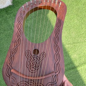 Rosewood Handmade Lyre Harp 10 Metal Strings With Free Tunic Key+Bag+String