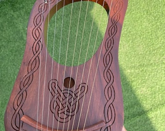 Rosewood Handmade Lyre Harp 10 Metal Strings With Free Tunic Key+Bag+String