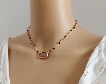 Pyriet en rozenkwarts stenen ketting