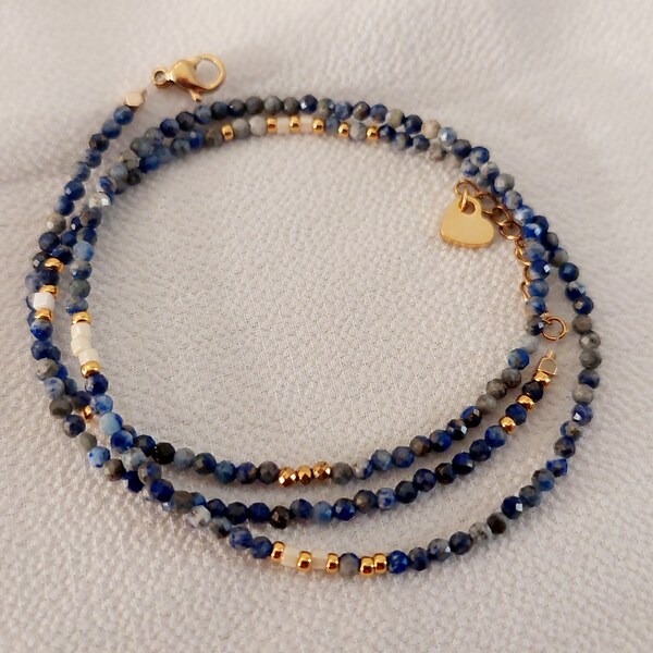 Bracelet trois tours en lapis lazuli