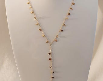 Y necklace with small stars and moons