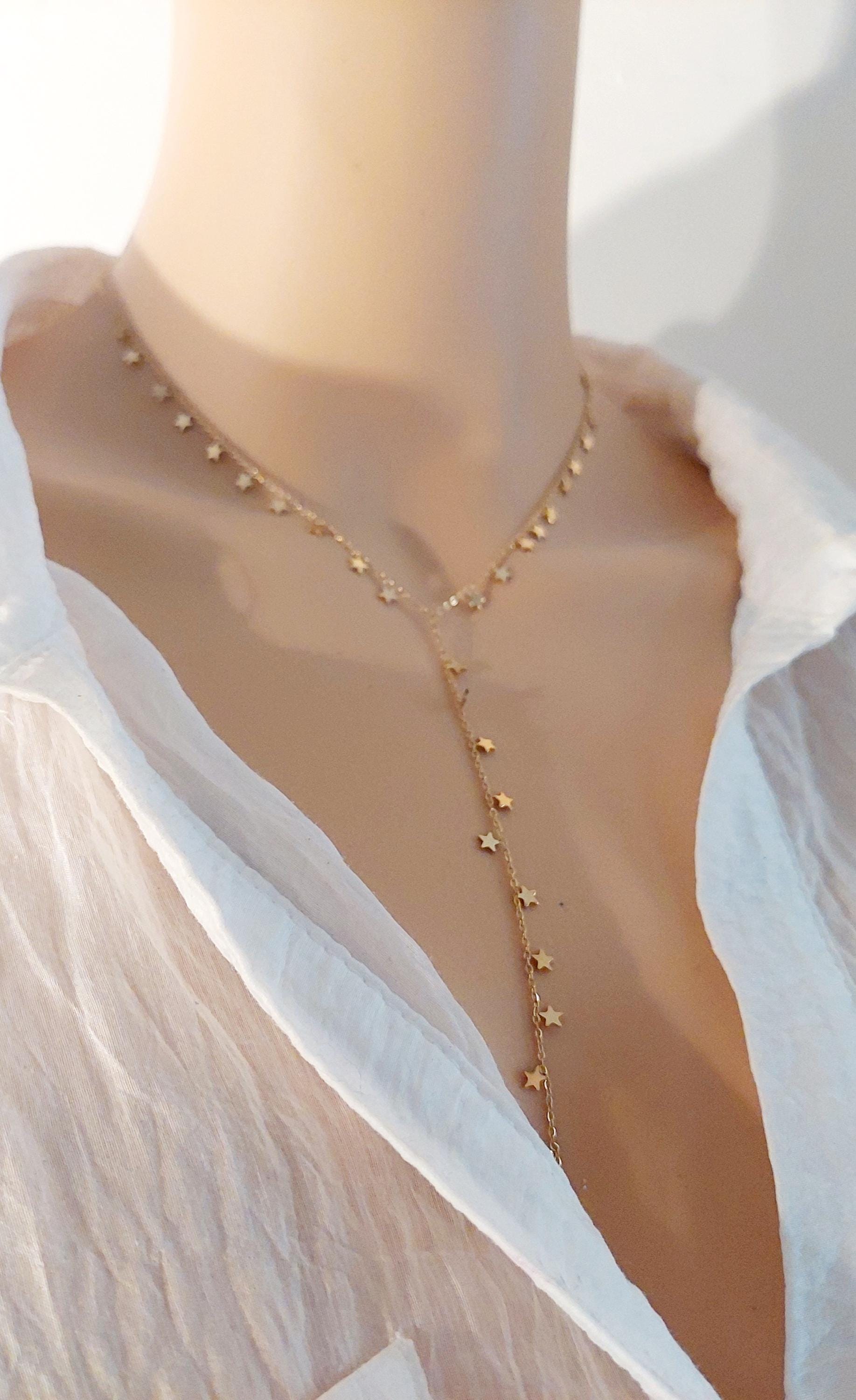 Gold-plated steel Y necklace with small stars