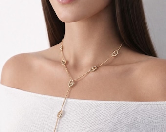 Collier Y acier et mailles marines - collier acier inoxydable doré - collier femme - bijou minimaliste