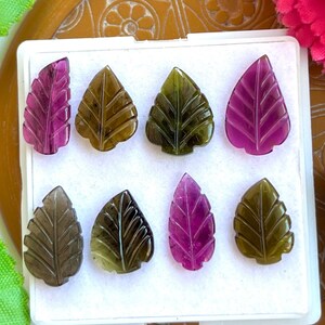 Tourmaline Carving, Natural Multi Tourmaline Hand Carved Leaf, Tourmaline Carved Leaf 8 PCS Loose Cabochon For Jewelry Making