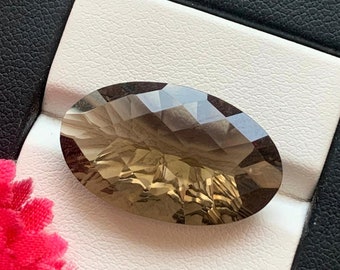 Natural Smoky Quartz Gemstone, 15 Carat Oval Concave Cut, Jewelry Making