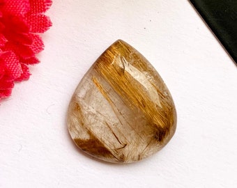 Natural Copper Rutile Cabochon, Pear Shape Rutilated Quartz, 17 Carats