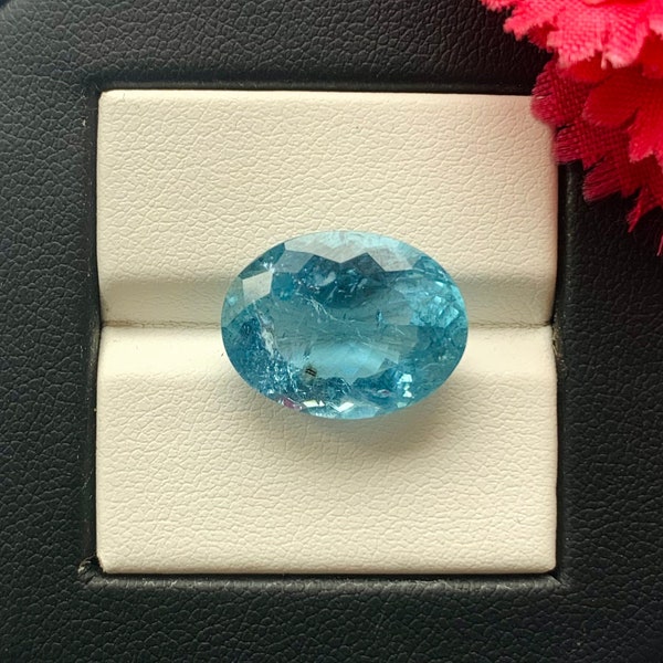 Santa Maria Aquamarine Oval Shape Faceted. 10.25 Carats Top Grade Natural Aquamarine Faceted gemstone For jewelry making