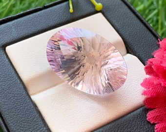Natural Amethyst Concave Cut Oval Shape, 24 Carats AAA Quality Sparking Pink Color Gemstone