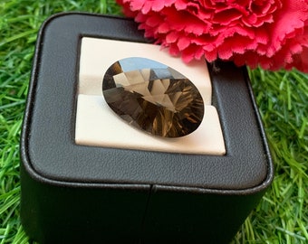 Natural Smoky Quartz, 18 Carat Concave Cut Oval Gemstone, Jewelry supply