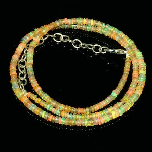 Yellow Ethiopian Opal Beaded Necklace | AAA Opal Rondelle Necklace | October Birthstone | Genuine Ethiopian Opal | flashy opal