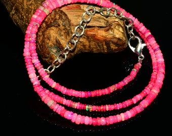 MEESTERWERK! Ethiopische roze opaal kralenketting | AAA Welo Opal rondelle ketting | Geboortesteensieraden oktober