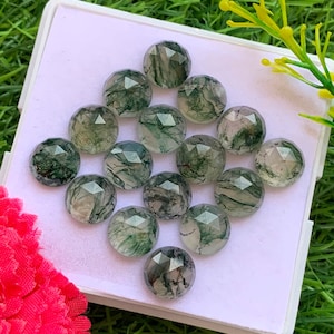 Natürlicher Moosachat Rose Cut Rundes Edelstein Lot | Größe: 10 MM | Top-Qualität Moos Achat Wohnung Rückseite Edelstein Lot für die Schmuckherstellung