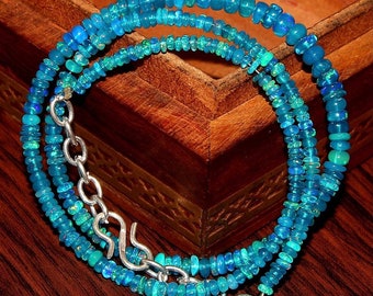 MEESTERWERK! Ethiopische paraiba-opaal kralenketting | AAA Welo Opal rondelle ketting | Geboortesteensieraden oktober