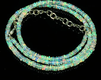 ZELDZAME luxe opaal kralenketting | Sprankelend Ethiopisch opaal | Luxe opaalketting | Zeldzame Welo Opal Rondelle-ketting
