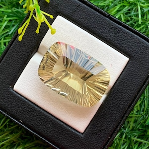 Natural Lemon Quartz Lazer Cut cushion Shape gemstone, 32 Carats Top Quality Fantasy Cut Lemon for jewelry making