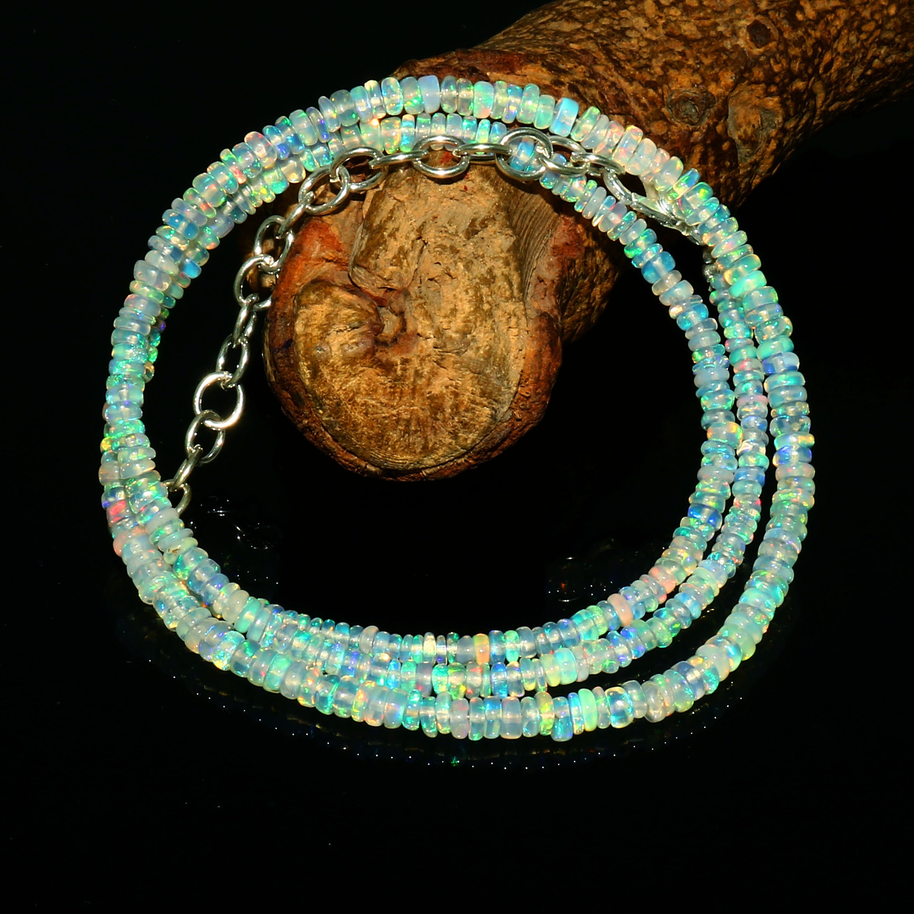 Top opaal kralenketting | Sprankelend Ethiopisch opaal | Opaalketting van de beste kwaliteit | AAA Welo Opal Rondelle-ketting