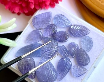 Natural Tanzanite Leaf Carvings 9mm-19mm 17Pieces Set, Best Quality Tanzanite gemstone Leaf hand carved for Jewelry making