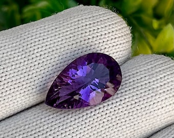 Natural Amethyst Concave Cut Pear Shape, 11 Carats AAA Quality Sparking Purple Color Gemstone